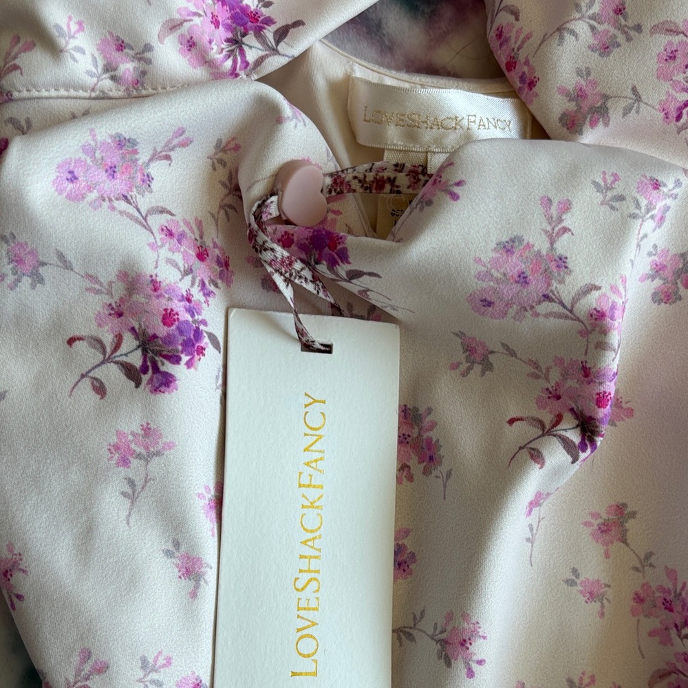 LoveShackFancy Cream Bandeau with Pink Floral Print Size XS NWT - Picture 2 of 7